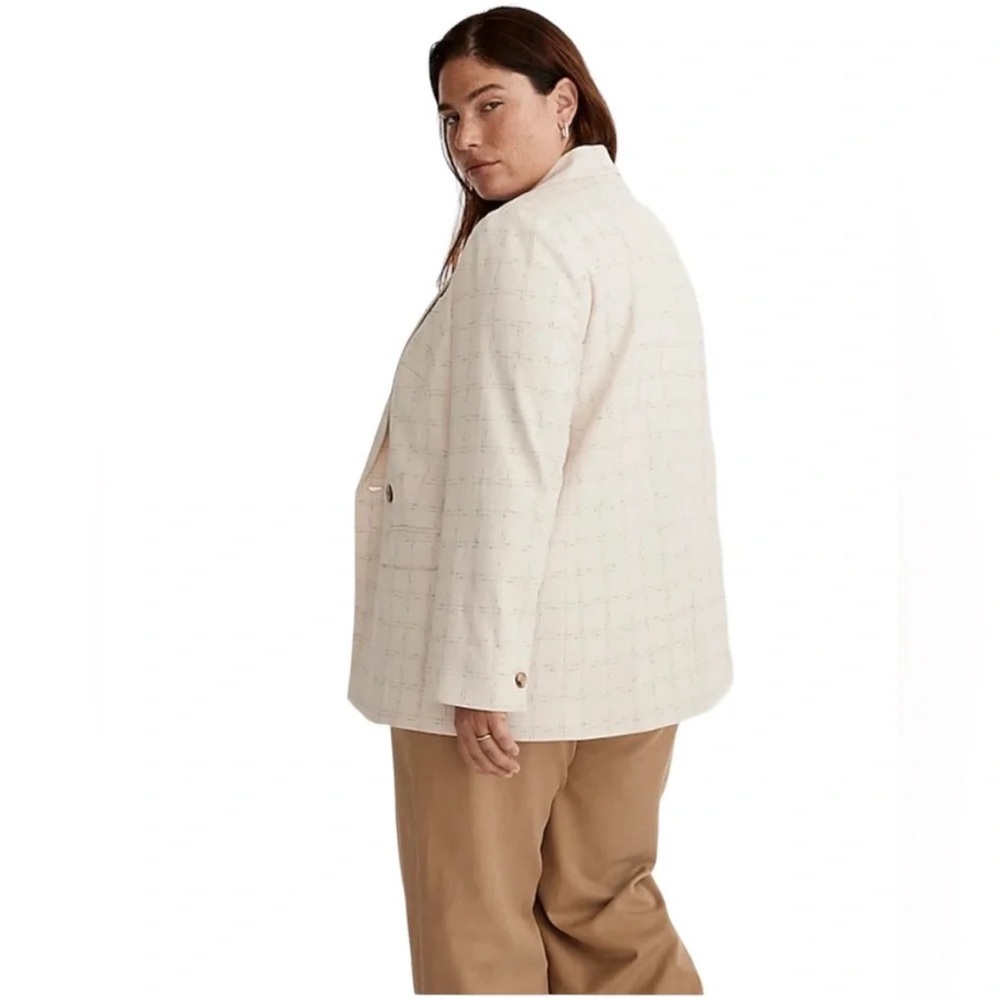 Madewell Cream/White Blazer Subtle Black Check Pattern Size 3X NWOT - Picture 2 of 8